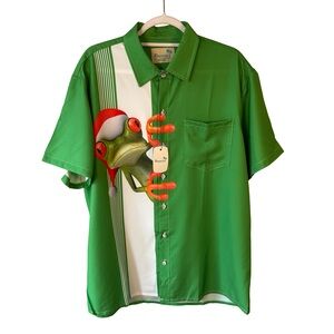 Royaura Hawaiian Tropical Frog Graphic Short-Sleeve Shirt - Green Size L Resort